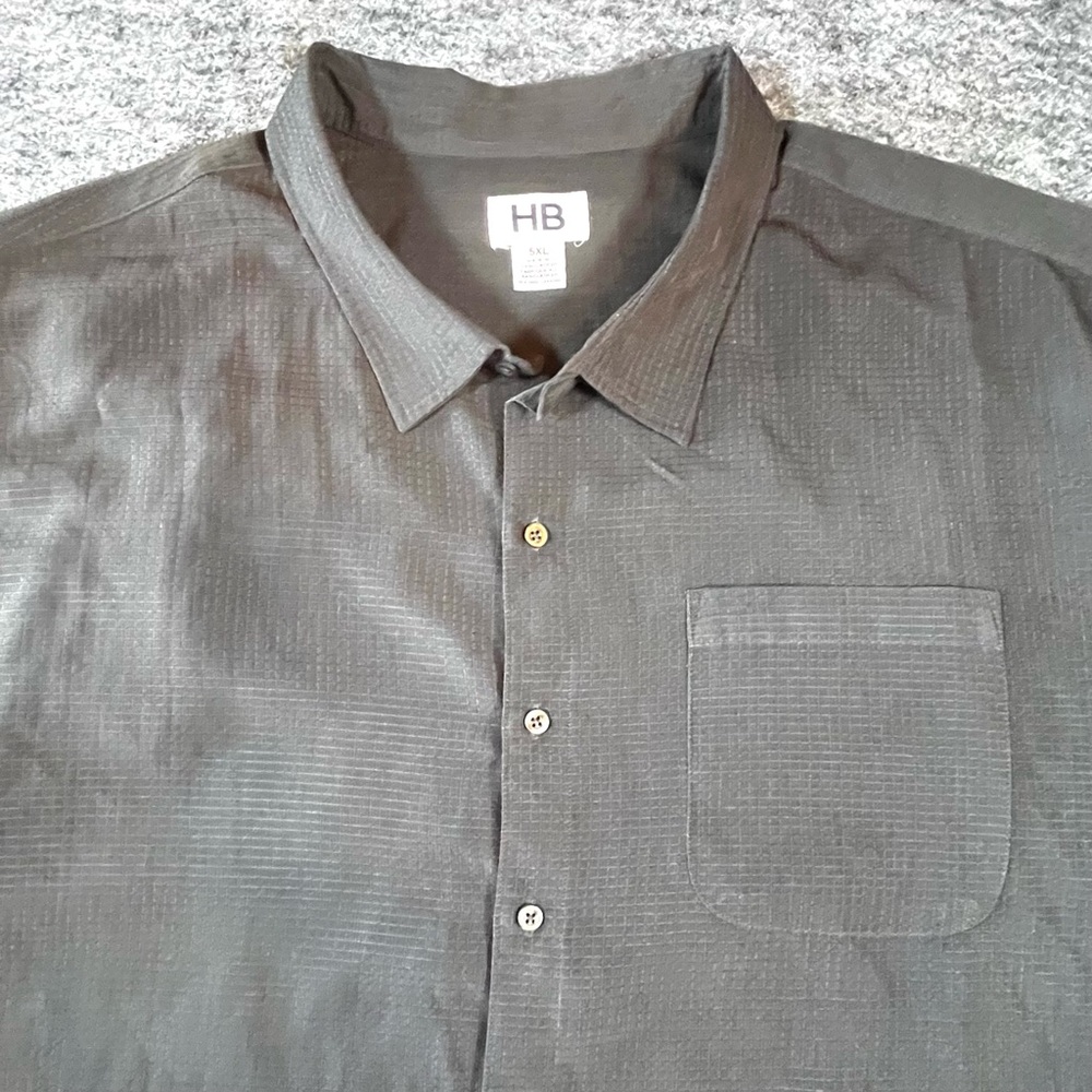HB Button Down Shirt Mens 5XL Charcoal Gray Short Sleeve Big & Tall Lightweight - Picture 3 of 11
